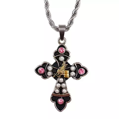 Corrente Crucifixo - Tambor Pedra Rosa