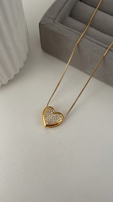 Colar coração cravejado big