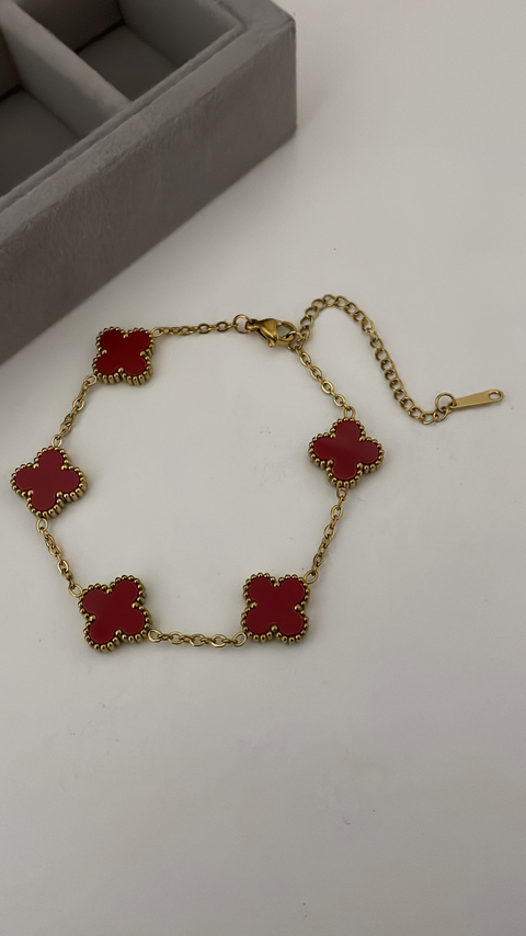 Pulseira trevo vermelho inoxidável
