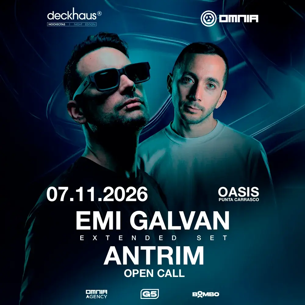 Flyer de Emi Galván + Antrim en Oasis · Punta Carrasco, 2026-11-07