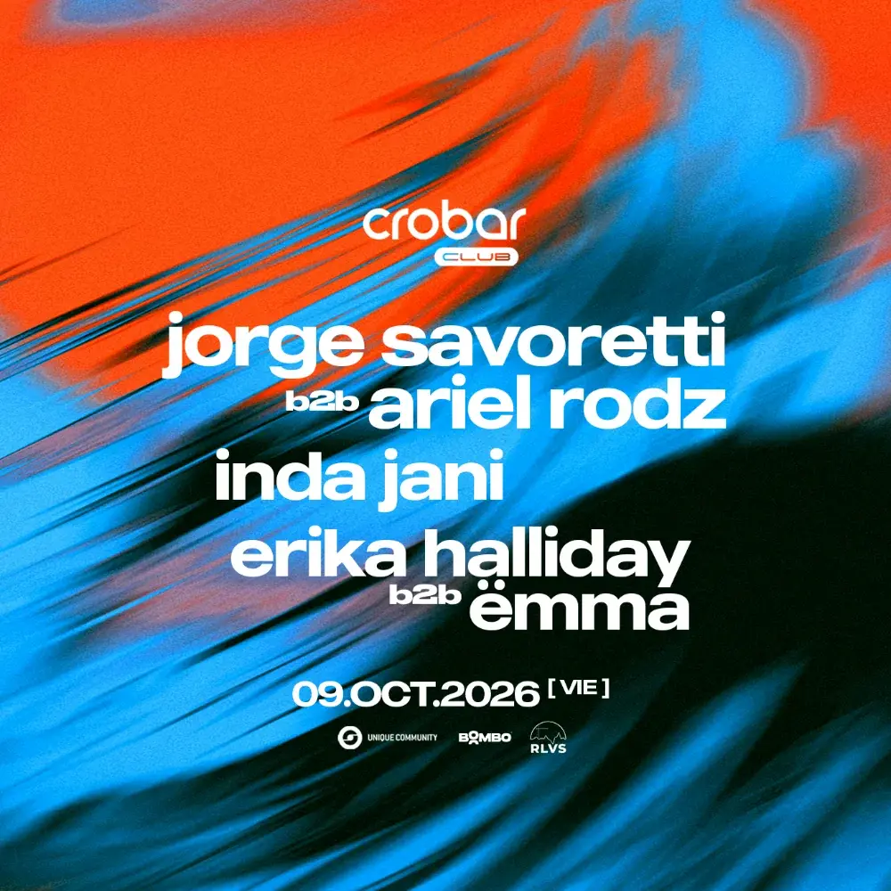 Flyer de Jorge Savoretti b2b Ariel Rodz en Crobar, 9 de octubre de 2026