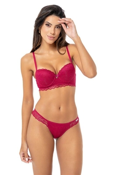 656- CONJUNTO EM RENDA, CINTA DE RENDA FORRADA EM MICROFIBRA - CALCINHA FIO DUPLO