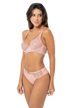 695 - CONJUNTO COM ARCO E SEM BOJO, EM MICROFIBRA E RENDA