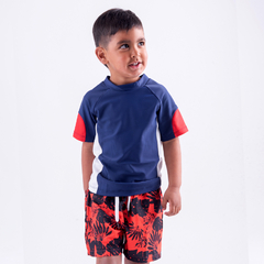 8530 Short de baño estampado hojas rojas - comprar online