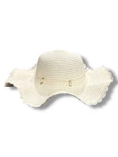 SOMBRERO CAPELINA ALA ANCHA CON PERLAS MAR CRISTAL - comprar online