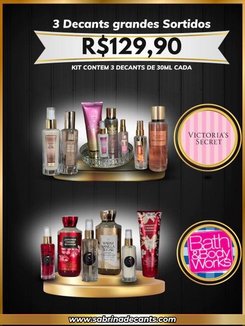 3 Decants Sortidos (30ml cada) por R$129,90- Victoria's Secret e Bath&Body Works - comprar online