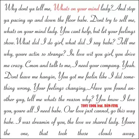 Tony Cook feat. Dãm-Funk - What's On Your Mind - comprar online