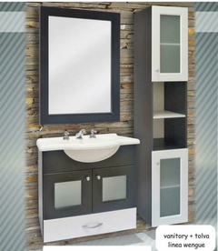 Vanitory de colgar combinado wengue y blanco 2 puertas vidrio + 1 cajon 60x60x28 - comprar online
