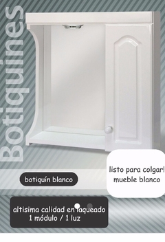 Botiquin con luz + 1 puerta con estante en madera laqueada blanco 70x60x11