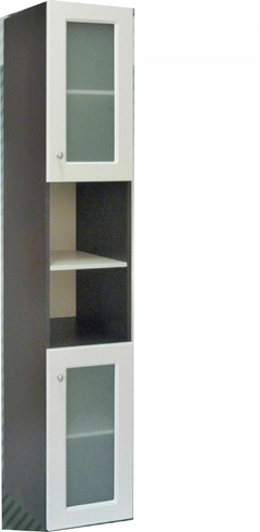 Armario / tolva para baño laqueada puerta vidrio y estante abierto wengue 160x30x32