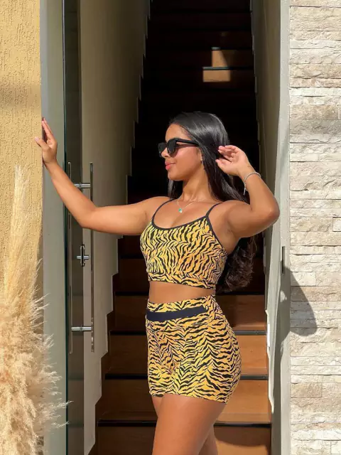 CONJUNTO FITNESS SHORT ZEBRA AMARELA