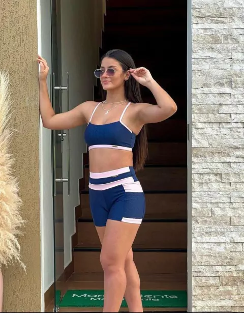CONJUNTO FITNESS SHORT AZUL E BEGE - comprar online