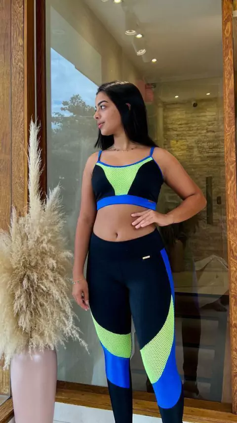 CONJUNTO FITNESS CALÇA COMPRESSÃO TRICOLOR
