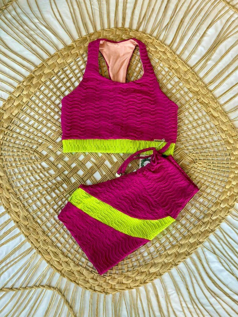 CONJUNTO FITNESS TEXTURIZADO ROSA E VERDE - comprar online