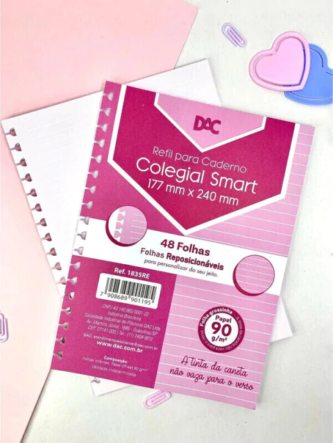 Refil Para Caderno Colegial - Smart - Rosa - 90g/m - 48 Fls - Dac