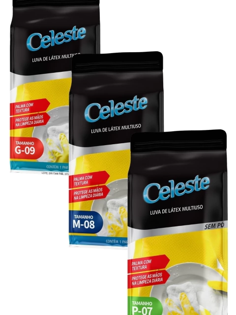 Luva Para Limpeza Sem Pó Látex - Celeste.