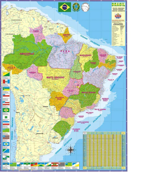 Mapa Brasil Político-Rodoviário-Escolar-Turístico - Plastificado e Dobrado - B.i.a Editora