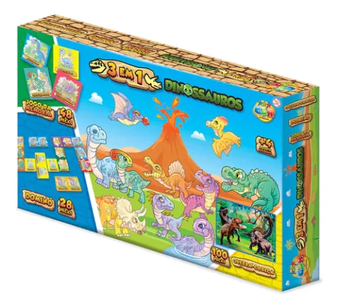 3 Jogos em 1 - Jogo da Memória - Dominó - Quebra-Cabeça - GGB