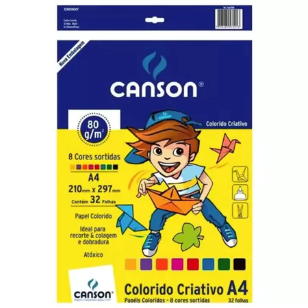 Bloco Criativo A4 80g - 32 Folhas - 8 Cores - Canson