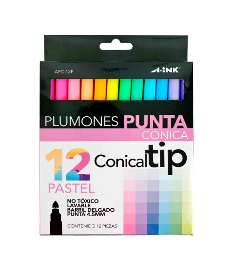 Plumones Conical Tip Pasteles A-ink