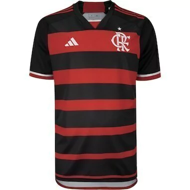 Camisa Flamengo I 23/24 Torcedor Masculina - Vermelho com detalhes em preto e branco - (cópia)