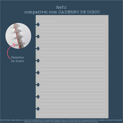Refil para Caderno de Disco (Caderno Inteligente) - A5 | Colegial | Universitário - Refil Cinza Pautado