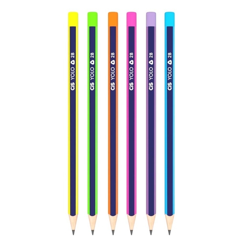 CIS YOLO Lápis preto 2B - 6 lápis de cores aleatórias