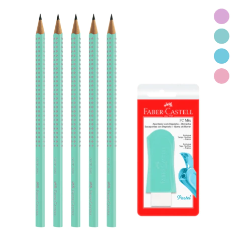 Kit com 5 EcoLápis + Borracha com Apontador tom Pastel - Faber Castell