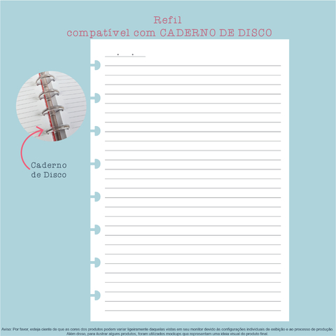 Refil para Caderno de Disco (Caderno Inteligente) - A5 | Colegial | Universitário - Pautado