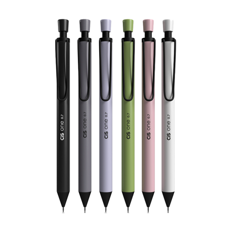 Conjunto de seis lapiseiras técnicas CIS One, em cores variadas, com design profissional.