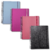 Cadernos Smart com capas coloridas e espiral, disponíveis nas cores azul, rosa, vermelho e preto.