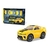 Brinquedo carrinho amarelo modelo Camaro com peças para montar, acompanhado de caixa com 39 peças.