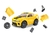 Brinquedo carrinho Camaro amarelo com peças de montar ao redor.