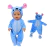 Boneca reborn vestida com roupinha azul inspirada no personagem Stitch da Disney, incluindo macacão com capuz e orelhas rosadas