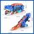 Caminhão dinossauro cegonha colorido com carrinhos de brinquedo, se transforma em pista e engole os carrinhos. Dimensões: 43.2 cm de comprimento, 17.5 cm de altura e 14.3 cm de largura.