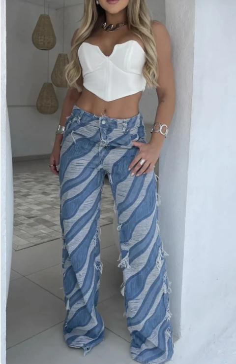 CALÇA JEANS ZEBRADA