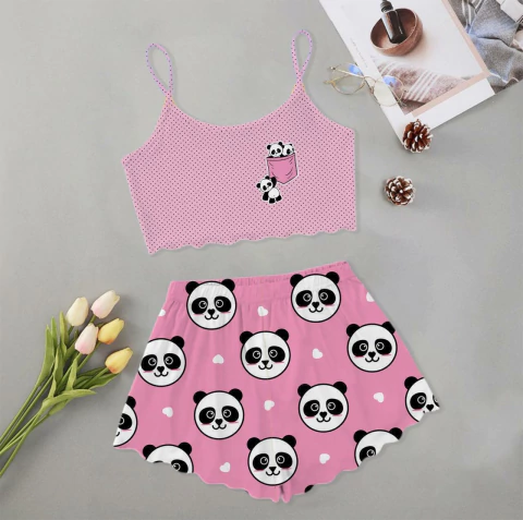 PIJAMA CURTO ONDINHA - PANDA ROSA - comprar online