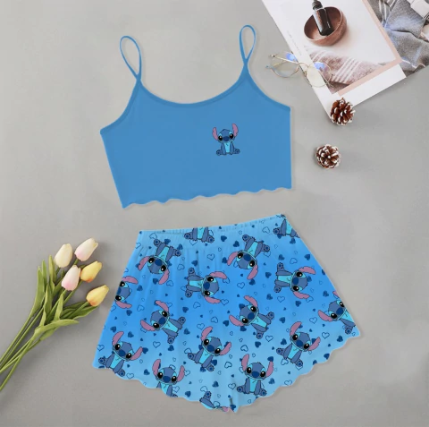 PIJAMA CURTO ONDINHA - STITCH AZUL BOLHA - comprar online