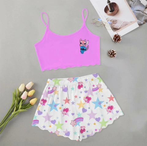 PIJAMA CURTO ONDINHA - STITCH E ANGEL - comprar online