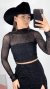 Saia Curta Com Pedrinhas pretas Strass e Fenda - Deulook western - Moda Country feminina