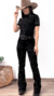 Calça Jeans Preta Feminina Flare Country Montaria com Strass Brilho