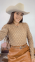 Cropped Manga longa tule nude com quadriculado brilho