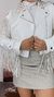 Jaqueta curta em couro premium com franjas strass Branco Off - loja online