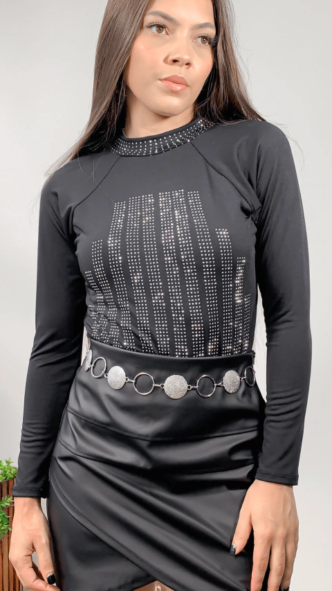 Body Boiadeira Manga Longa Gola alta Pedraria strass
