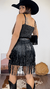 Conjunto saia de Franjas finas em couro e cropped alcinha Preto na internet