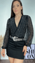 Body decotado Preto Com pedrinhas Strass Manga Tule