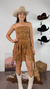 Conjunto suede saia de franjas e Cropped strass - Caramelo - loja online