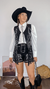 Conjunto suede Shorts e Colete Franjas Strass Preto