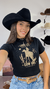 Cropped Country manga curta ribana estampa Long live - loja online