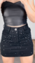 Saia Jeans Curta Preta com Pedrinhas Strass Brilhantes - comprar online